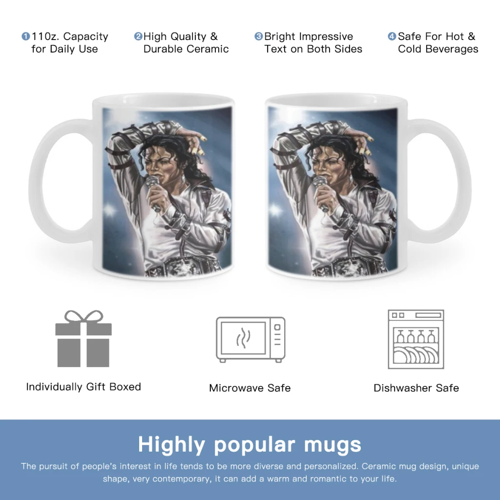 

MJ M-Michael Jackson King of Pop Mug 11oz Ceramic Coffee Mug Friends Birthday Gift Mug