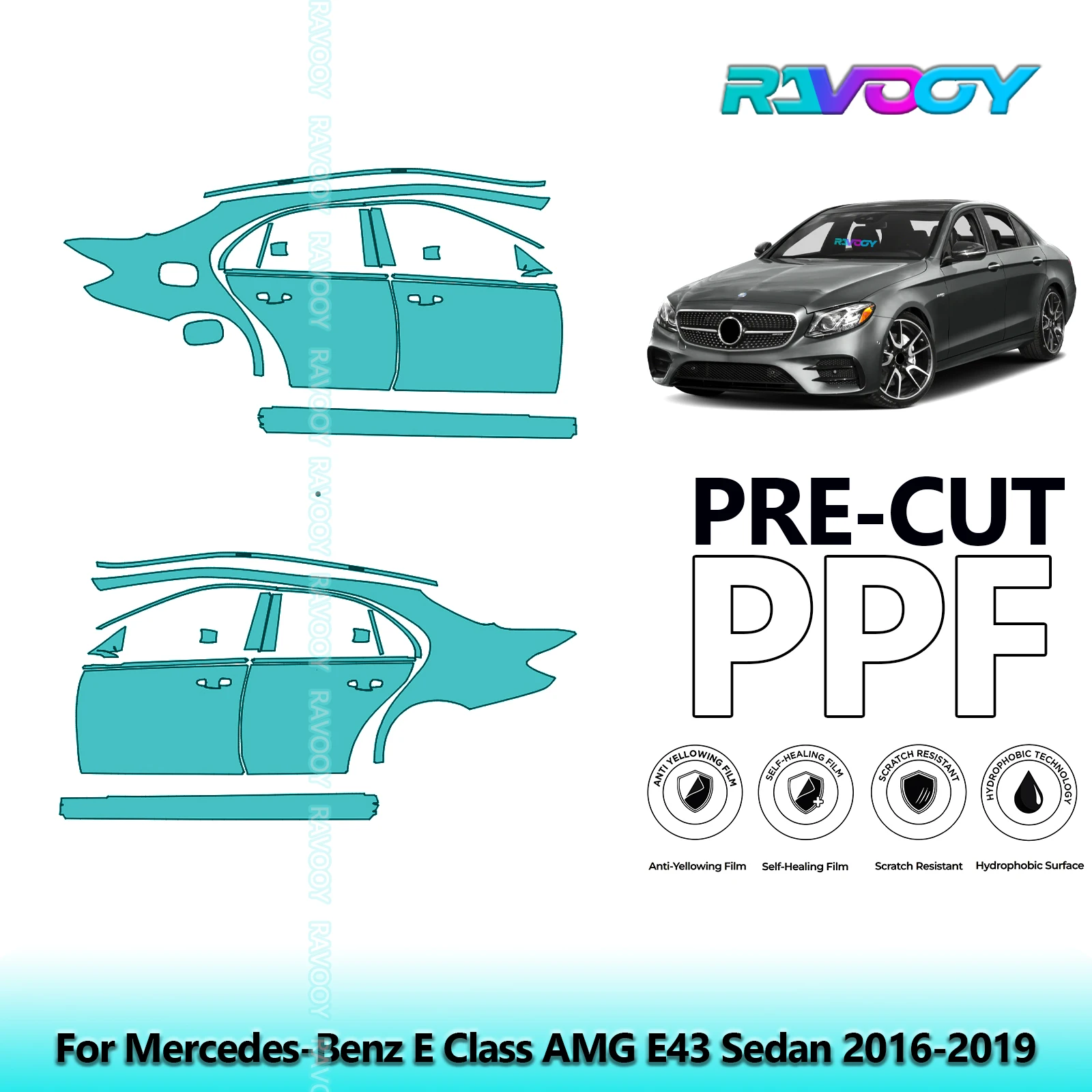 

For Mercedes-Benz E Class AMG E43 Sedan 2016-2019 8.5mil Pre-Cut PPF Door & A/B Pillar Kit TPU Paint Protection Film Set