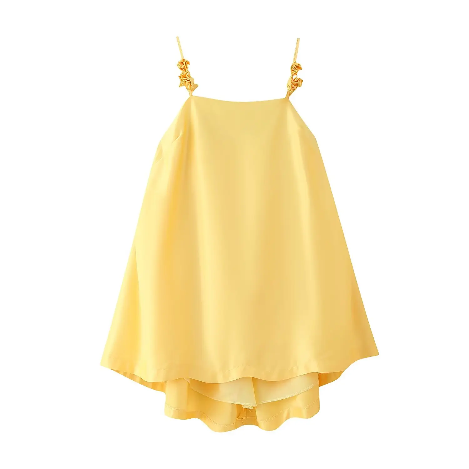 Chic Sexy vacances plage Camisole femme robe mode 2025 robe d'été fleur fête jaune a-ligne Mini plissé femme robes