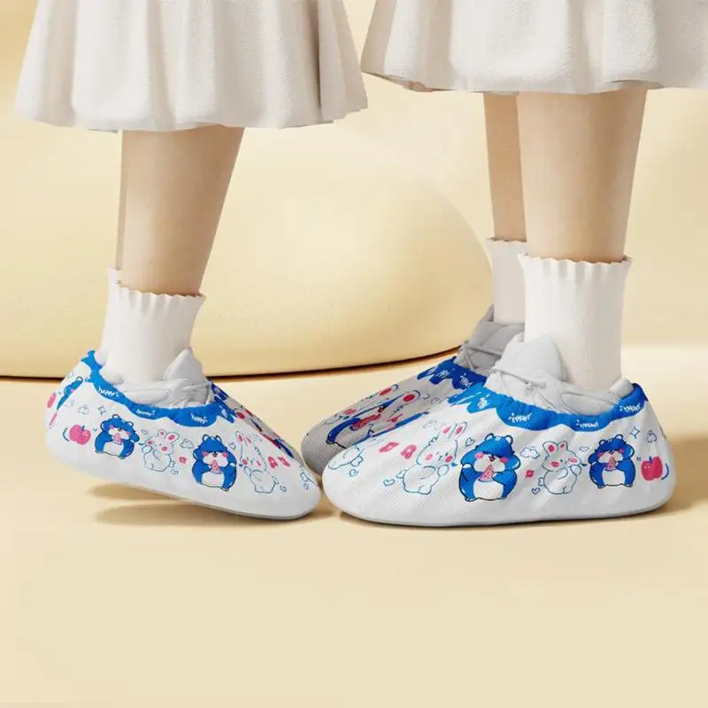 Cartoon Print Anti Slip Shoe Covers Reusable Washable Cloth Protector for Indoor Kitchen Home Use