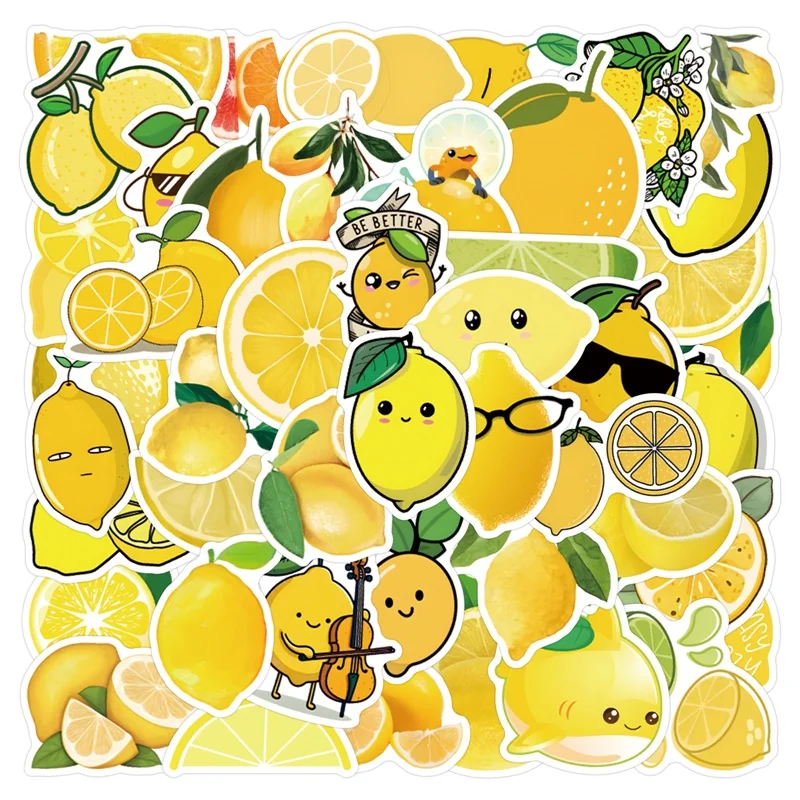 

10/30/60PCS Cartoon Fresh Lemon PVC Sticky Sticker Aesthetic DIY Decoration Scrapbooking Hand Accounting Supplies for Kids