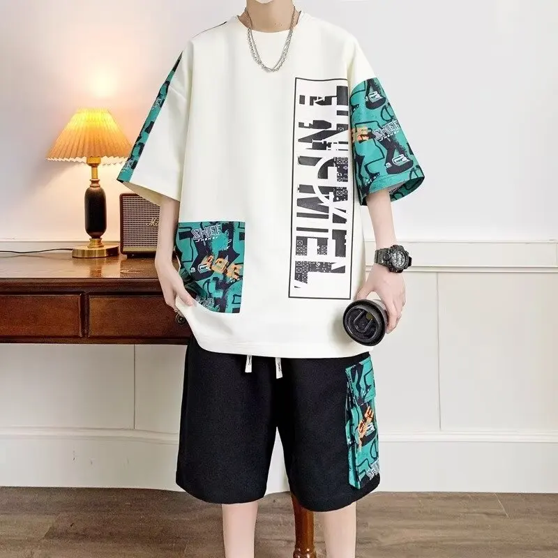S-6XL Grand Hommes dehors trempé Japon High Street Fashion T-shirt Shorts Ensemble Deux Pièces Hommes Rétro Nouveau Cou Top Designer Vêtements Hommes