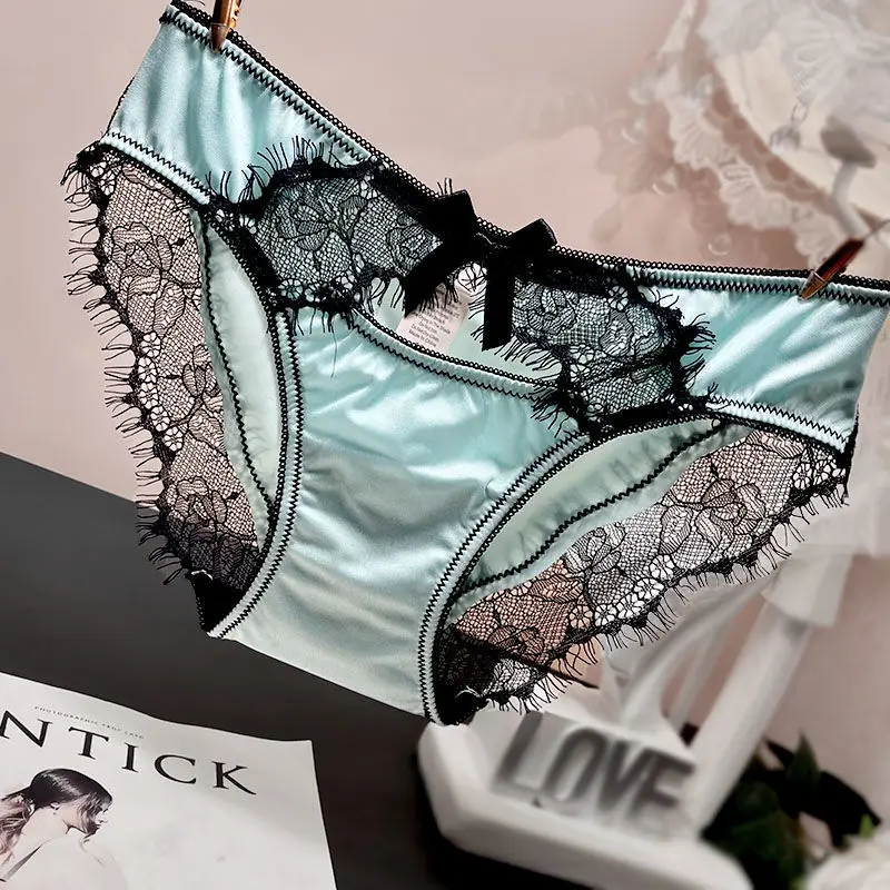 two-piece Women Panties France Underwear Sexy Lingerie Seamless Lace Patchwork Satin Low Waist Quick Dry See-through Panties