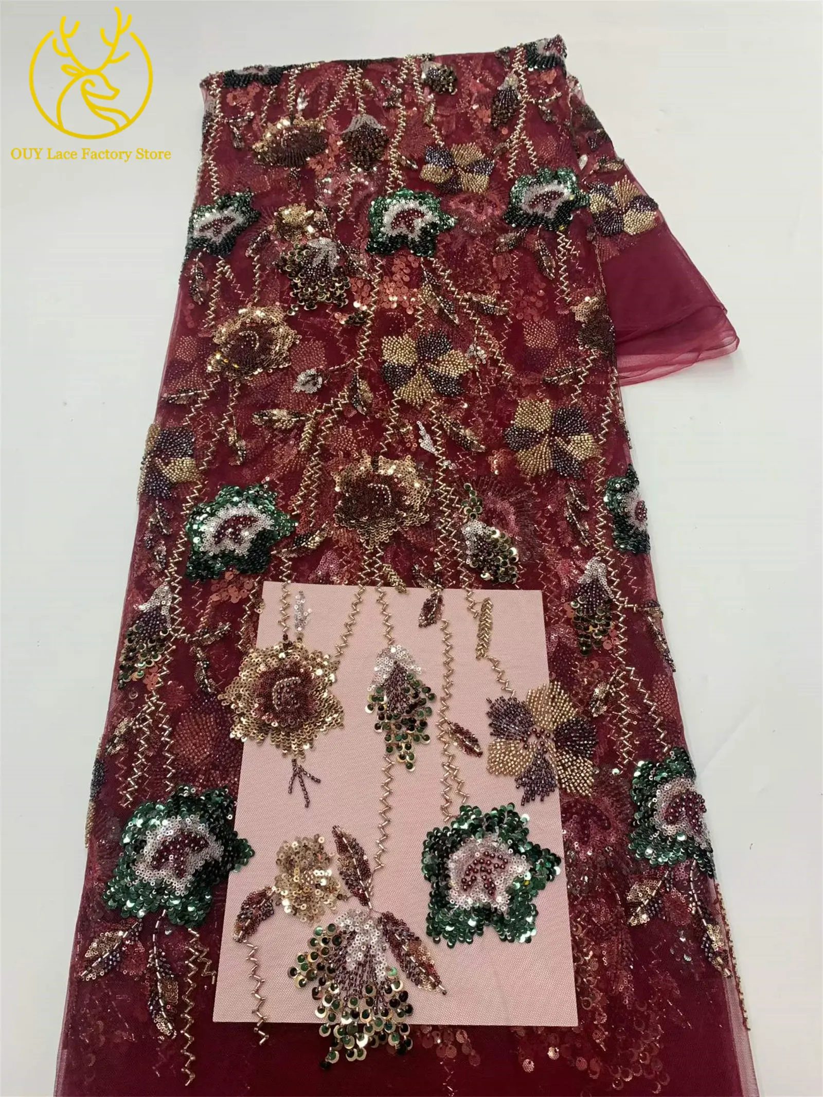 2026 Französische Stickerei Perlenbesetzter Mesh-Spitzenstoff 5 Yards Hochwertiger Afrikanischer Pailletten-Spitzenstoff für Damen Partykleider Nähen – Detail 17