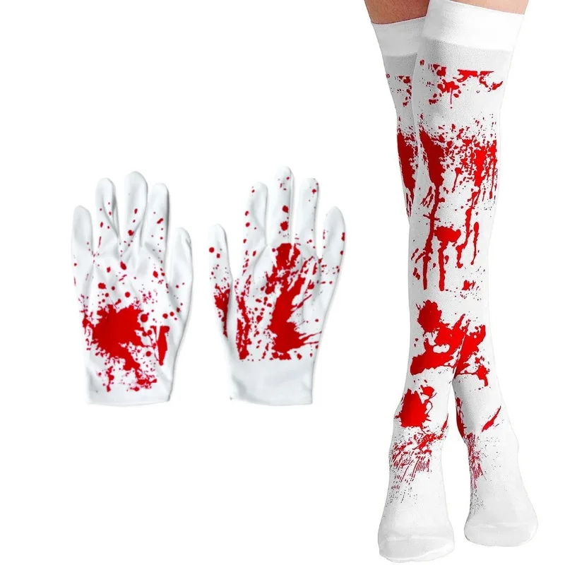 4 قطعة زي الهالوين التأثيري بما في ذلك قفازات عقال تنورة شاش جوارب بدلة دموية للنساء ملابس حفلات الكرنفال
