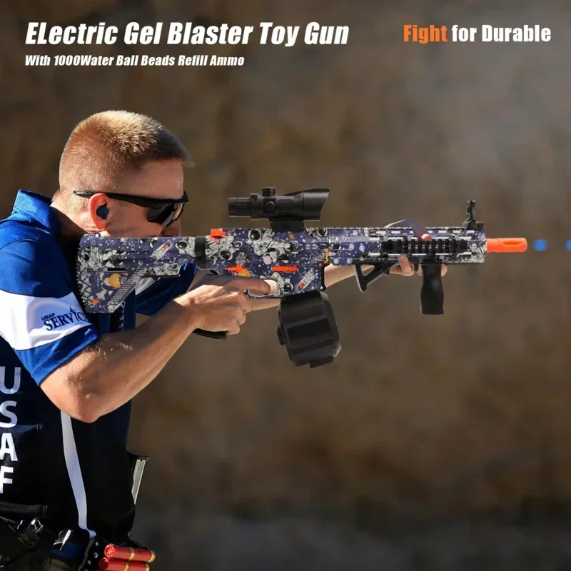 M416 espaço camo manual e elétrico 2 em 1 pistola de respingos de bola de gel com 41000 arma de brinquedo óculos de contas para exterior