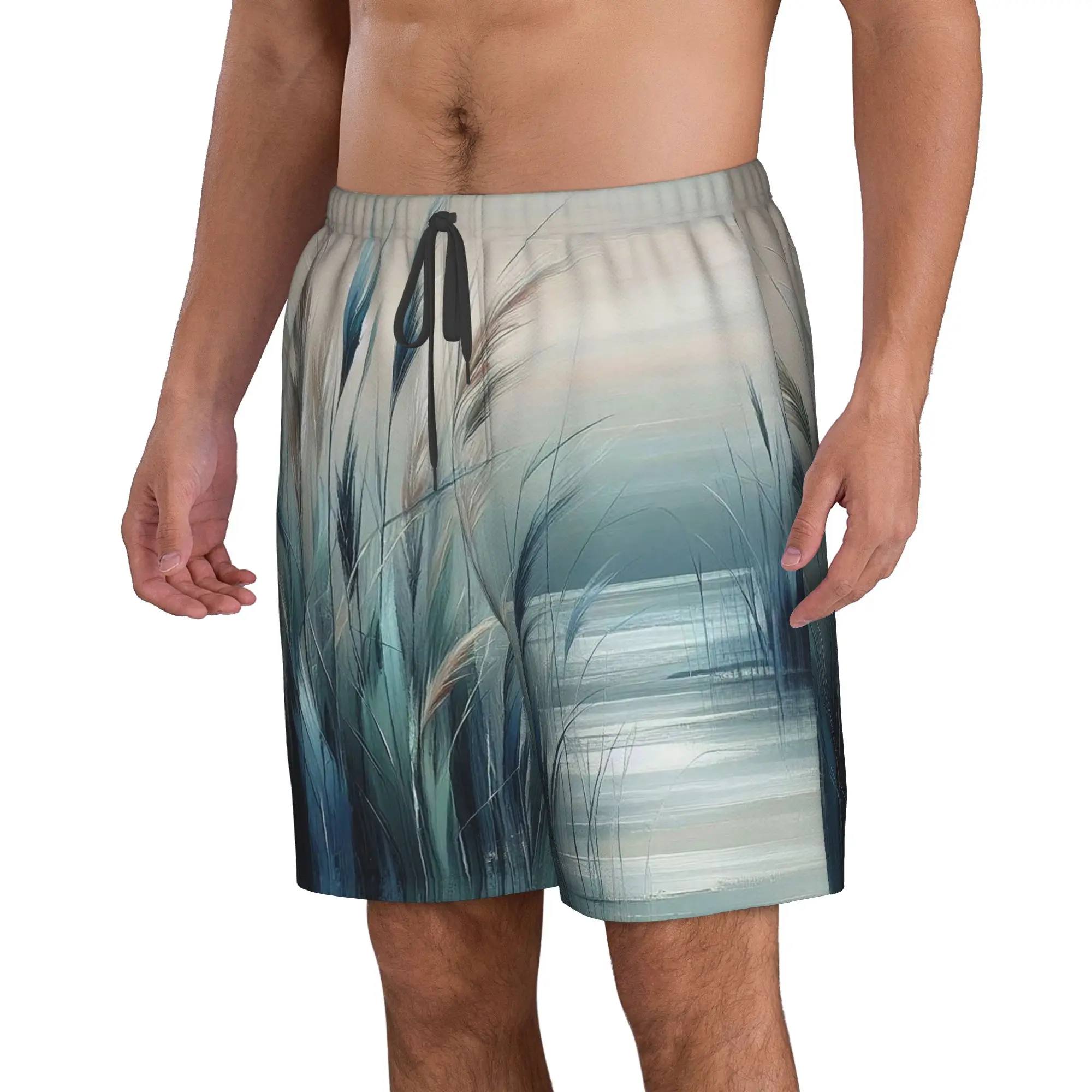 Artistic Reeds And Grasses Painting Trunks Beach Board Shorts Casual Quick Dry Swim Summer Men Pants
