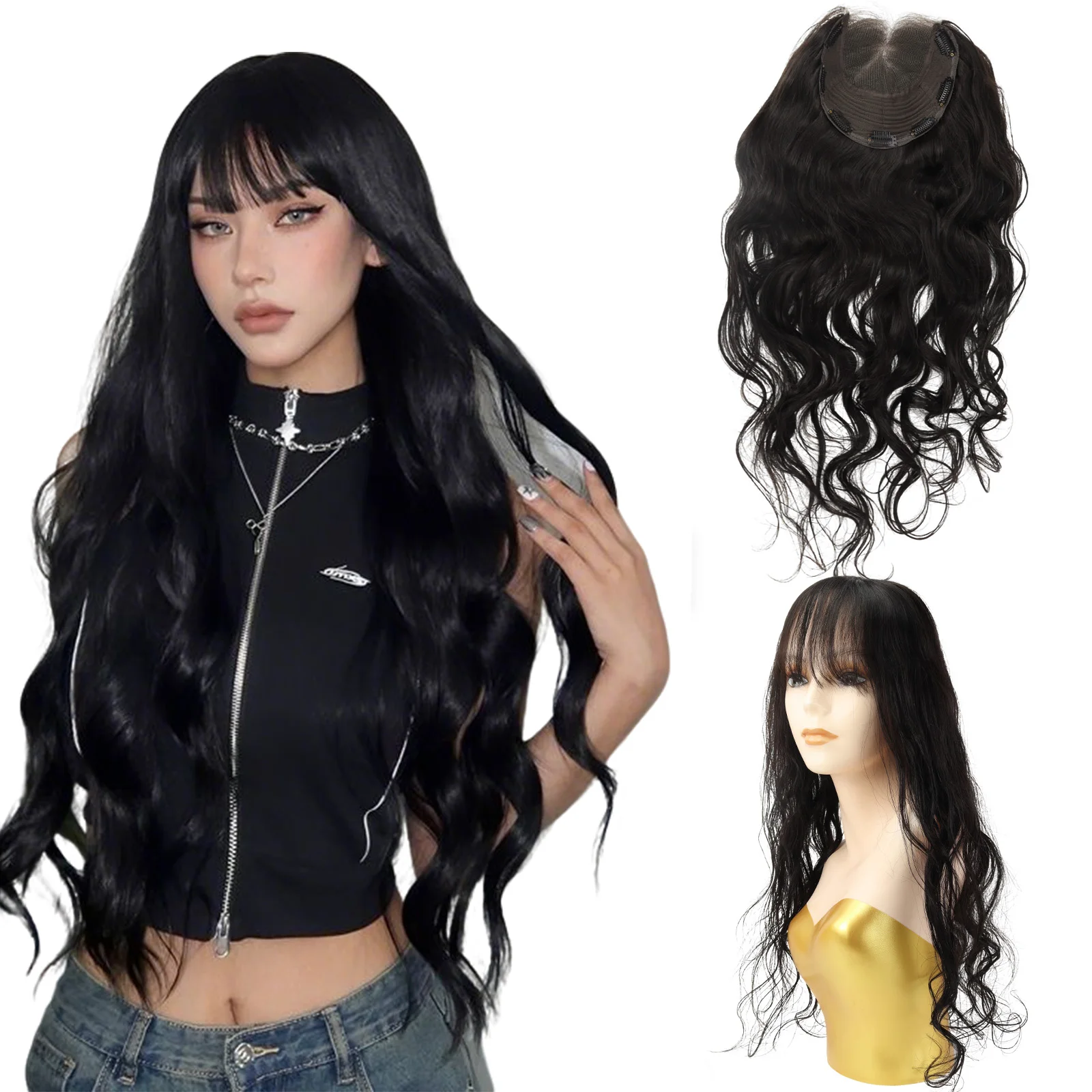 

Накладка для волос из натуральных человеческих волос 26 дюймов, 8x8 дюймов, с HD-кружевной основой 4x4 дюйма, натуральный черно-коричневый цвет, на заколках