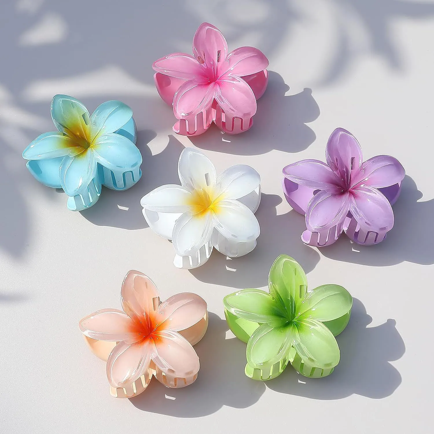 Flower Claw Clips 6 Pcs Large Hair Claw Clips for Thick Hair Hawaiian Hair Clips 3.3 inch Medium Claw Clips