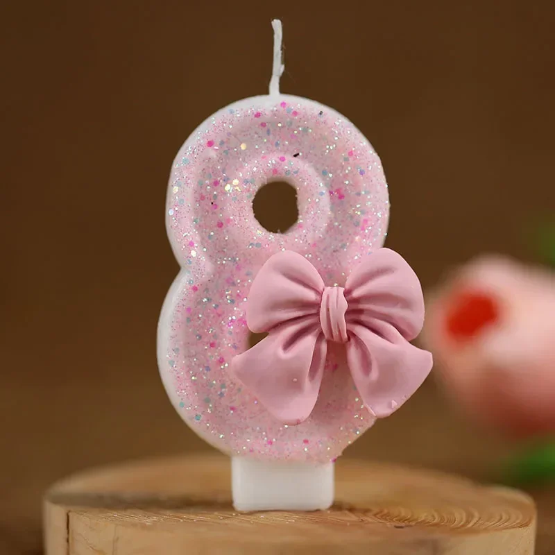 Cute Pink Bow 3D Number Cake Candles for Birthday Party Decorations Birthday Decoration  Cake Decorating Tools