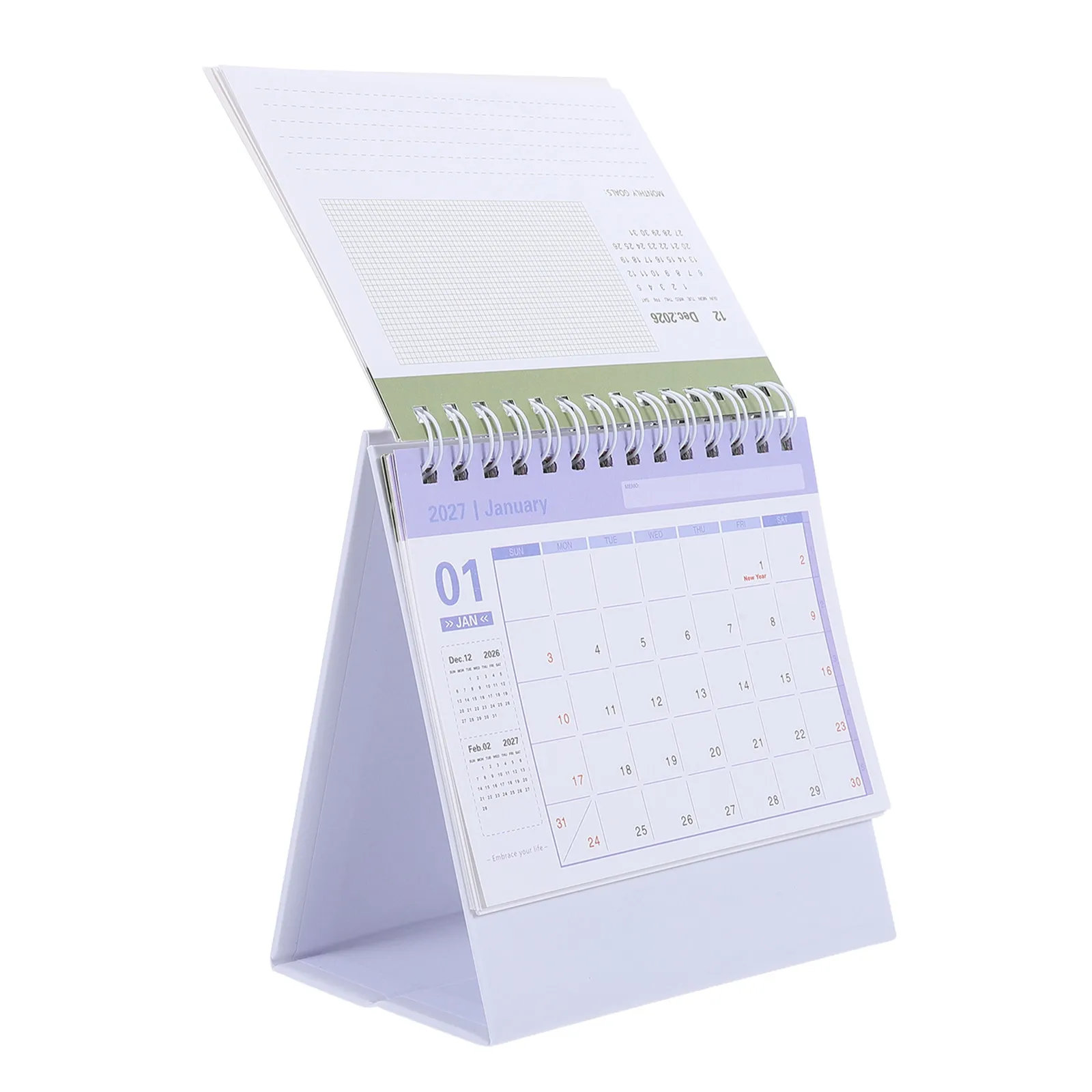 Mini Desk Calendar 2026-2027 Standing Flip Desktop Calendar Twin Wire Binding Gradient Green Daily Planner for Office Desk