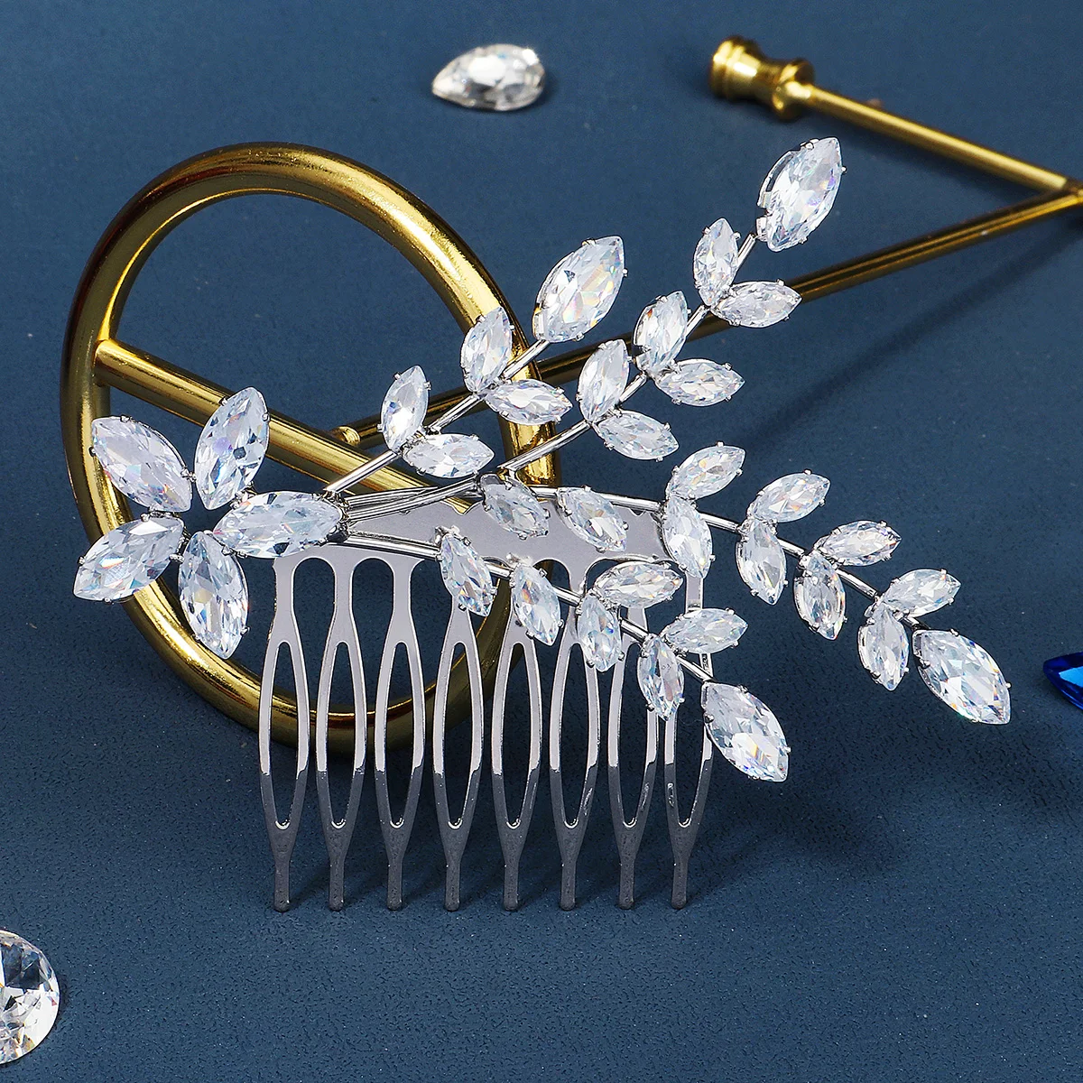 Mode Zirkonia Haarkamm Braut Hochzeit Haar Ornament Mori einfache Pony Einsatz Kamm weibliche Fledermaus Mizwa Party Platte Haar – Detail 12