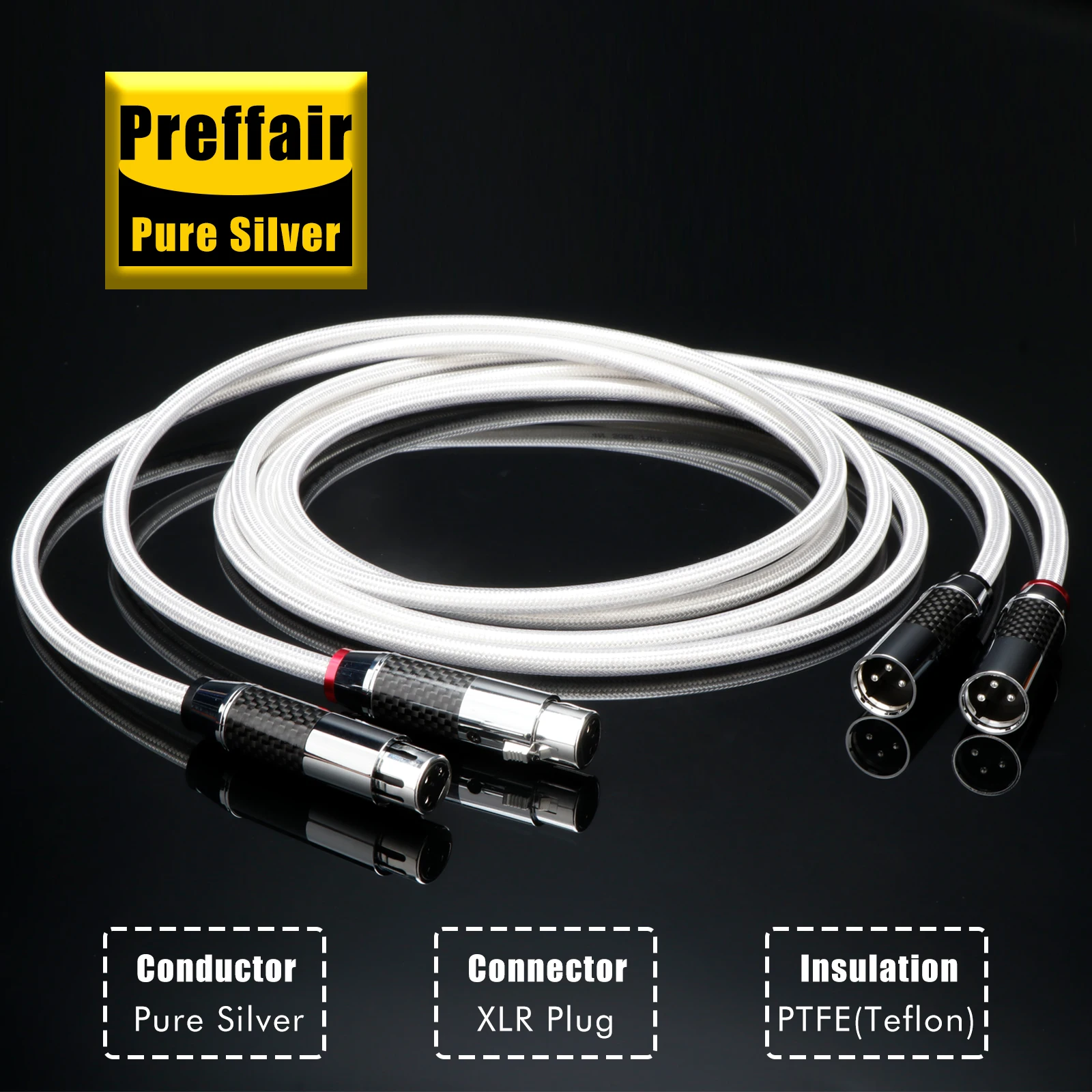 Rca Cable HiFi 5N Pure Silver Rca Male to Male Cable 18AWG Solid PSS Pure Silver Core Rca Audio Cable Carbon Fiber Plug preffair