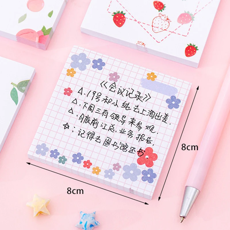 Cute Pattern Square Sticky Notes, Memo Pad, Message Notebook, Presentes, 80 folhas por pacote