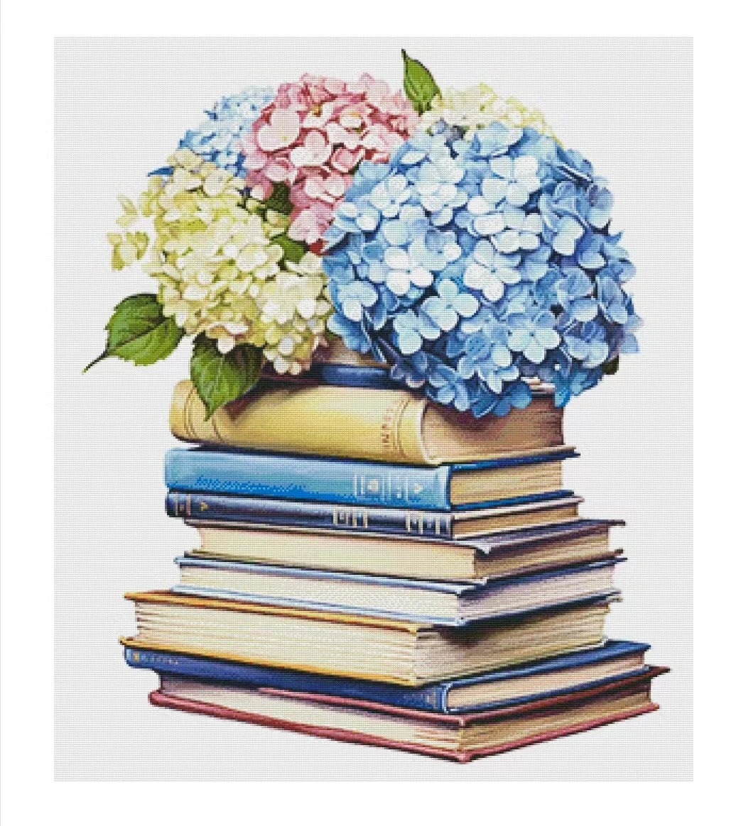 

Flowers on Books Hydrangea 18CT 14CT Unprinted Top Quality Cross Stitch Kits Embroidery Art DIY Handmade Needlework Home Decor