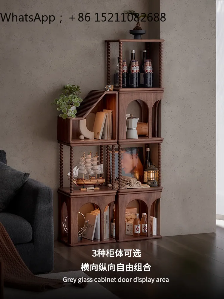 SCY Combination Cabinet Solid Wood Module Living Room TV Bookcase Black Walnut Storage Shelf