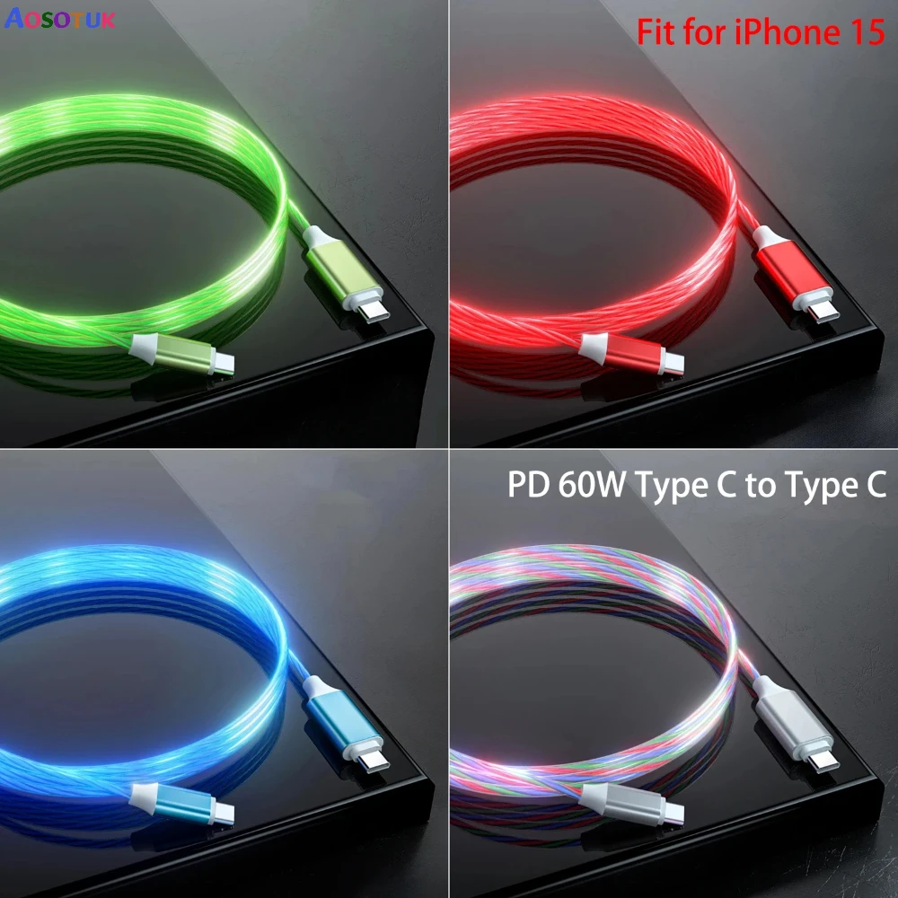 LED PD 60W USB Type C to USB C Cable for iPhone 15 Pro Max Xiaomi Huawei  Fast Charging Charger Data Cable USB-C Cable 1m 2m