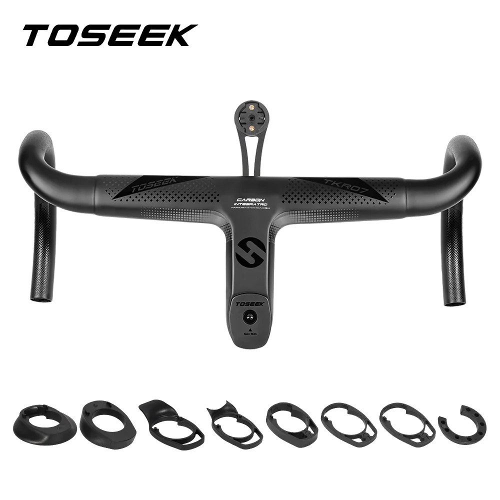 TOSEEK TKR07 Carbon Bicycle Integrated Handlebar Road Bike Handlebars With Computer Holder Support OD1/OD2 Internal Cable