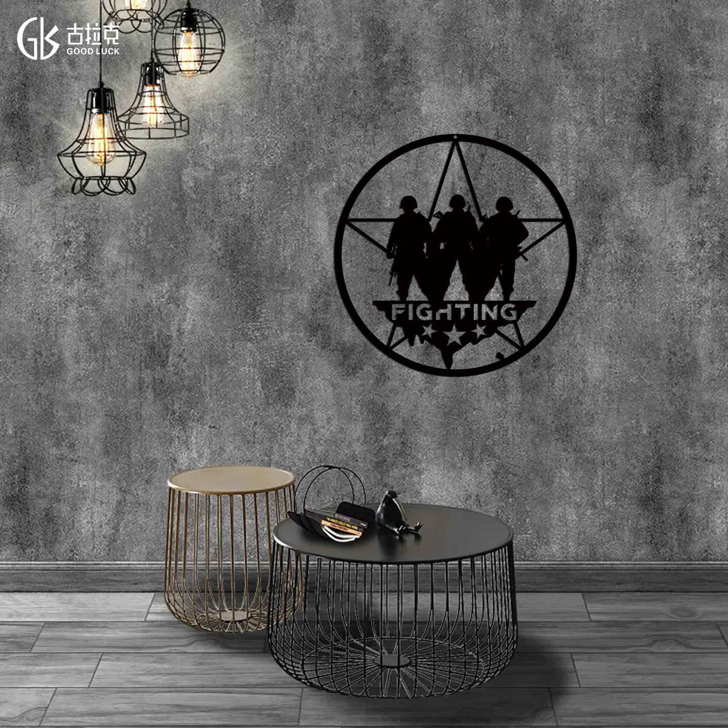 Simple wall metal electroplating wall hanging living room office wall decoration cross-border laser wrought iron silhouette art
