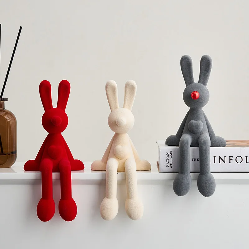 Flocking Sitting Rabbit Light Luxury Art Decorative Resin Crafts High-end Wine Cabinet Living Room Table Ornament