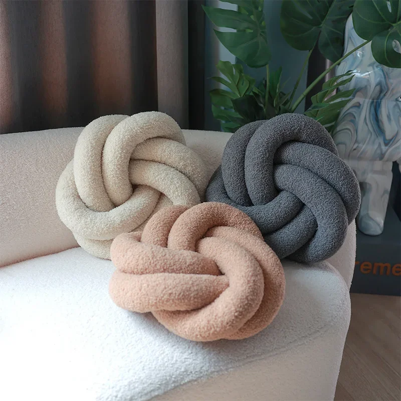 

Nordic Ins Lamb Velvet Pillow Two-strand Rope Pan Flower Round Pillow Sofa Backrest Hand-woven Seat Cushion Cushion