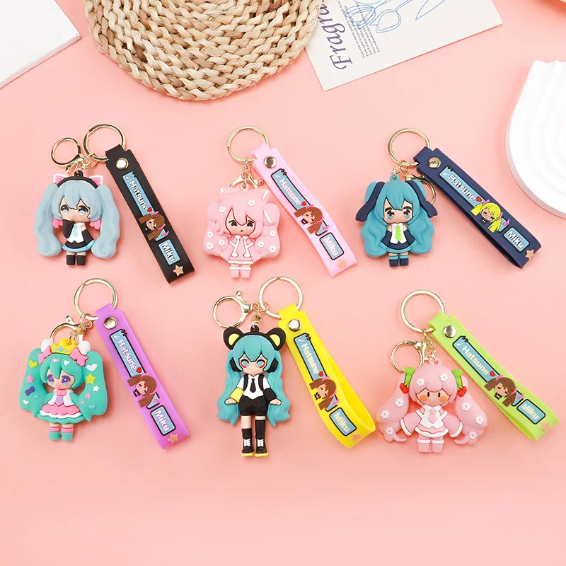 

cute Hatsune Miku keychain cute anime peripheral cartoon doll hand toy car key chain ring male and female birthday gift kawaii
