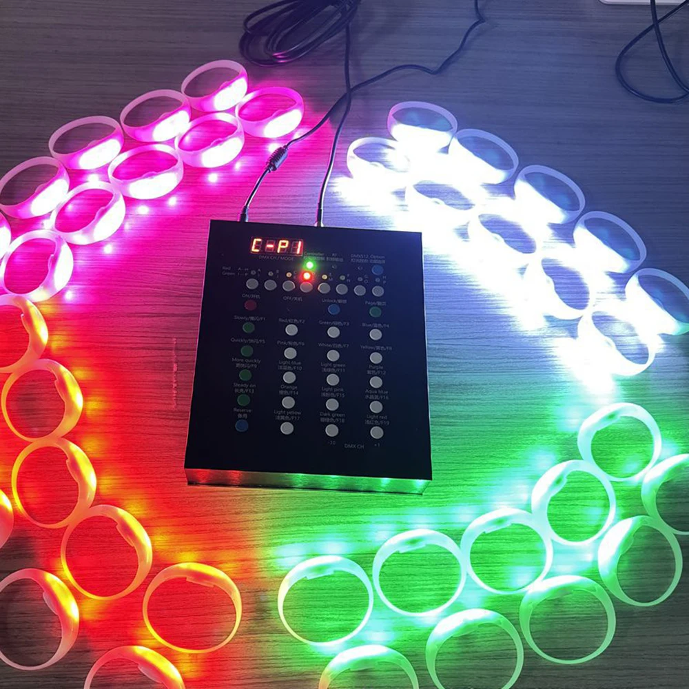 33Keys DMX Function 800-1000 Meters 8 Area Remote Controller LED Bracelets 100/2000PCS 15 RGB Wristband for Wedding Event Party