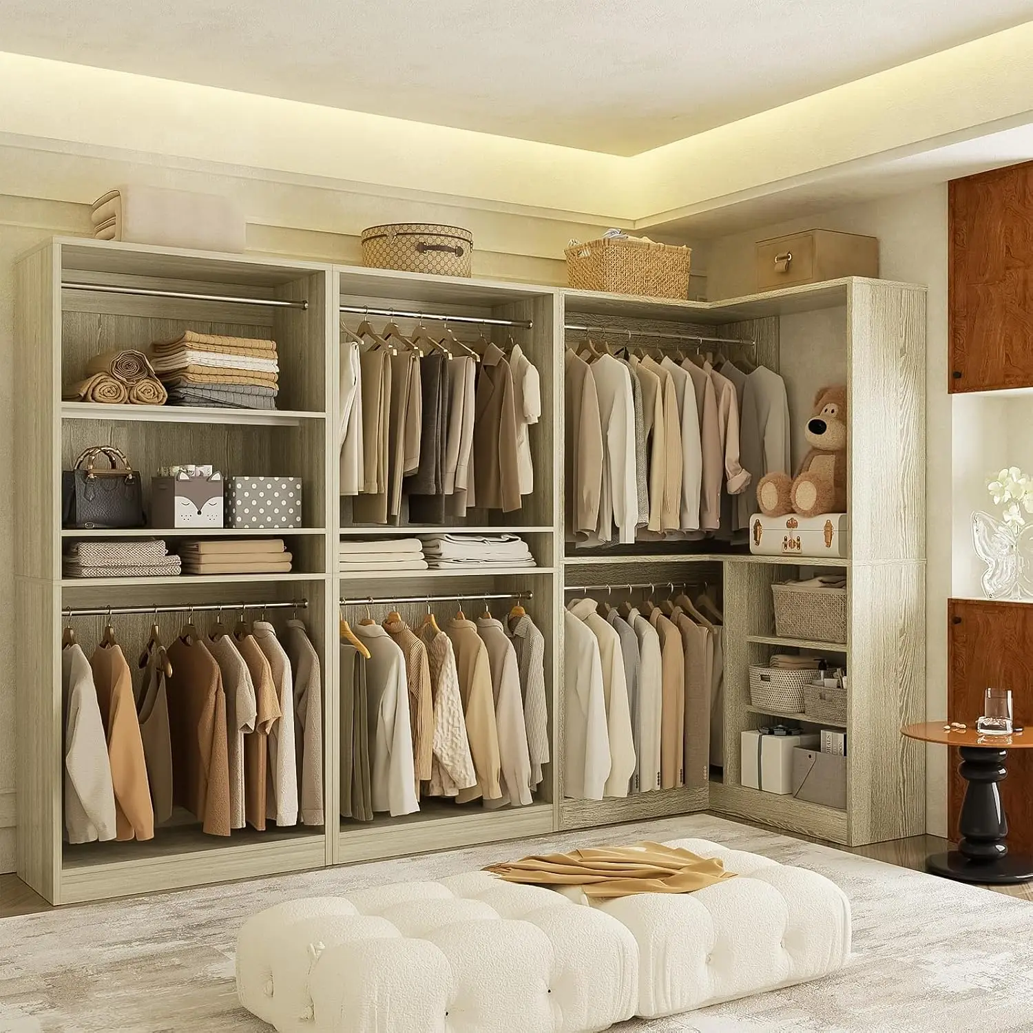 108” Corner Closet System, 3-Piece L-Shaped Closet Organizer with 2 Closet Towers and 1 Corner Unit, Heavy Duty, Customized