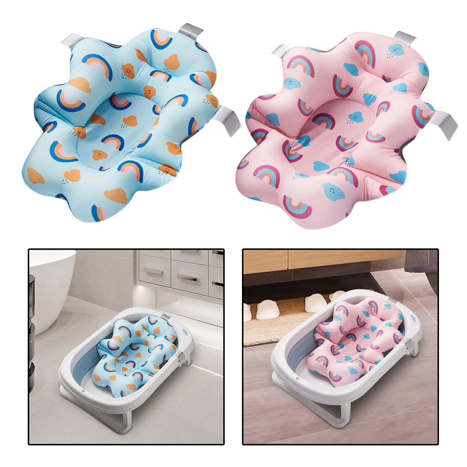 Baby Bath Cushion Pad Soft Newborn Bathtub Mat Baby Bath Seat Support Mat Babies Shower Mat for 0-6 Month Kids Girls Boys