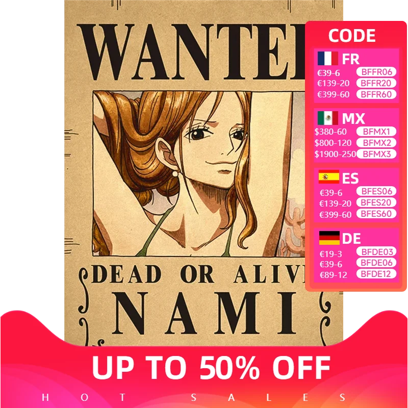 One Pice Anime Gear 5 Luffy Sun God Nika Bounty Wanted Posters Law Kid Figures Vintage Living Room Wall Decoration Sticker Toys