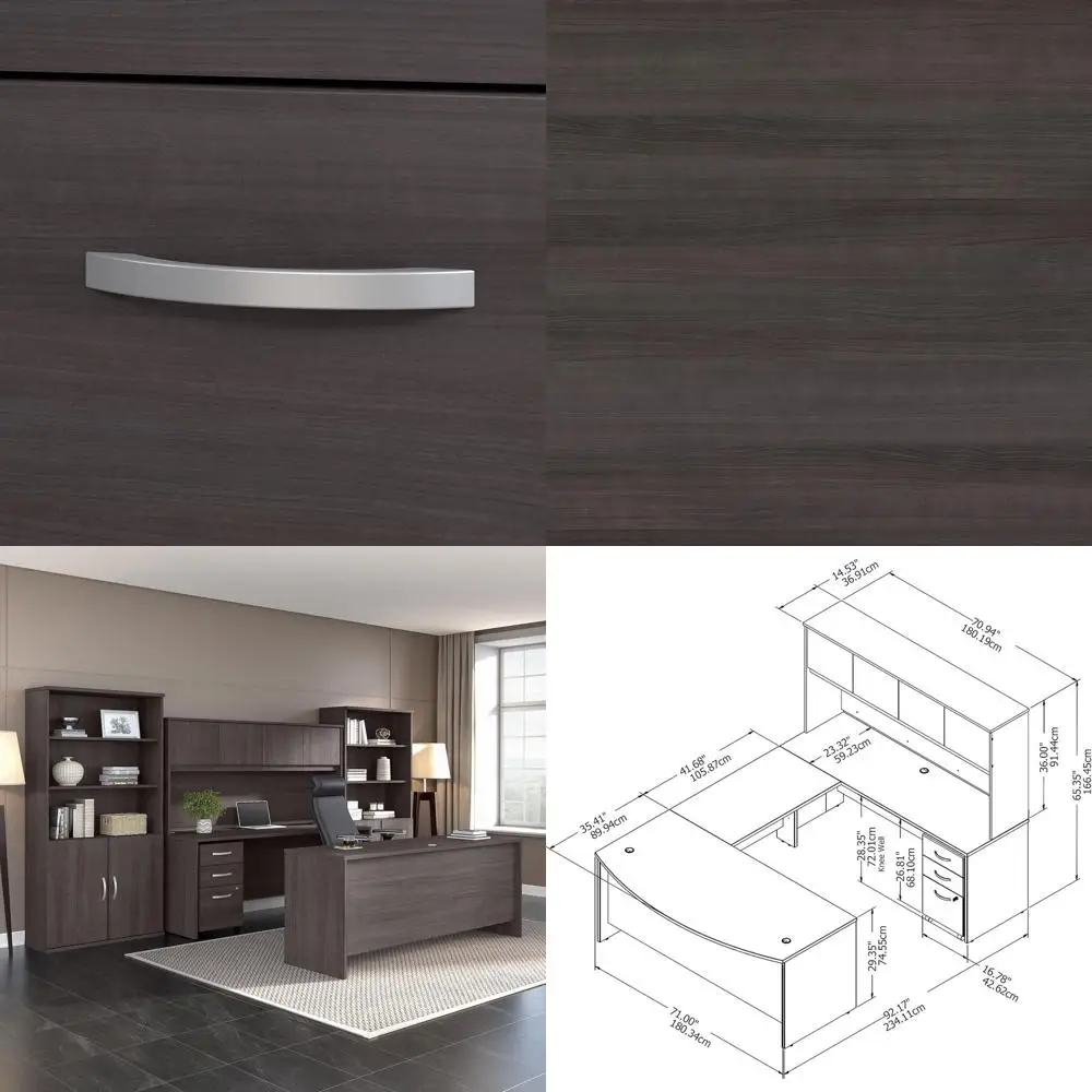 

Gray Corner Desk with Hutch and Mobile File Cabinet, Ideal for Home or Professional Office