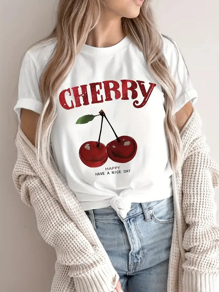 

Kawaii Y2k футболки с эстетическим рисунком, модные футболки с кокеткой и вишней, милая винтажная футболка с короткими рукавами, хлопковая женская одежда Y2K