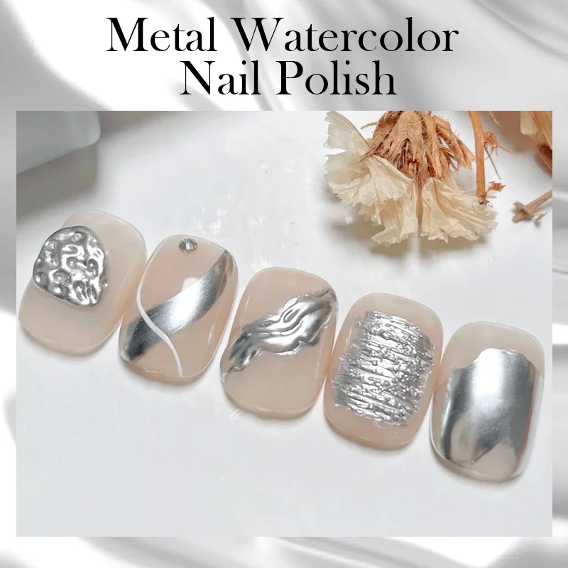 BORN PRETTY Silver Metal Watercolor Nail Polish Ink Natural Air Dry Clear Blossoming Effect Gradient Ink for Diy Marble Nails