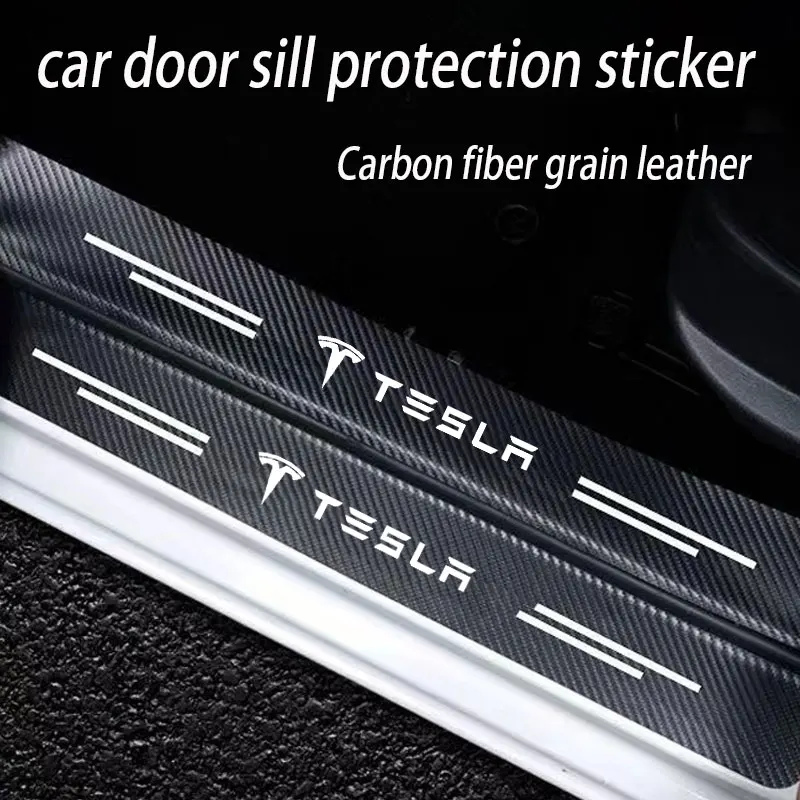 Car Leather Door Sill Plate Protector Stickers Anti Scratch Waterproof Tape Protection For tesla model 3 X S Y Accessories