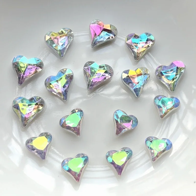 8x9mm/12x13mm white ab color crooked peach heart nail art 3D water diamond pointed bottom shiny DIY jewelry decoration 30/60 pcs