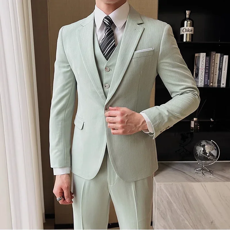 ( Jacket + Vest + Pants ) High-end Men's Slim Business Casual Suit Groom Wedding Dress Party Suit Blazers Waist Coat Trousers