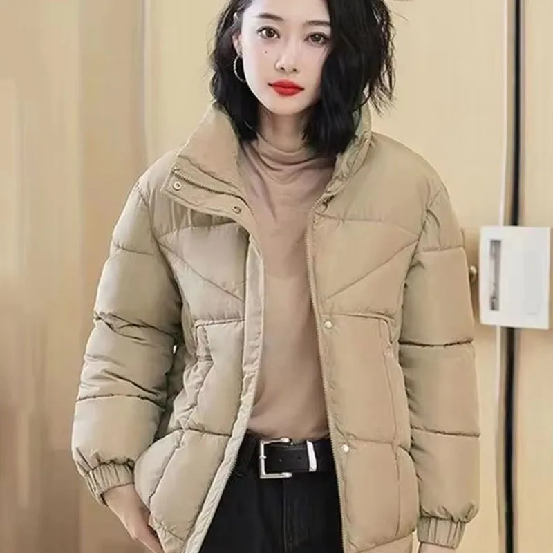 2025 New Winter Women's Cotton Jacket Fashion Short Stand Up Collar Temperament Thick  Korean Version Cotton Coat Parker