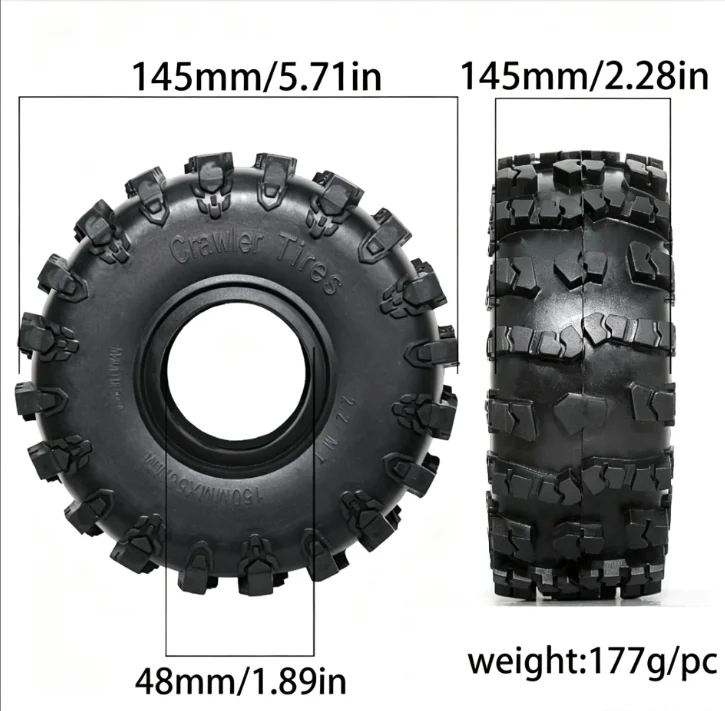 2.2 Crawler Tires(4pcs) Rubber Mud Terrain 2.2 Tires OD 145 * 58mm for Axial SCX10 90047 D90 TF2 Tamiya CC01 Traxxas TRX4