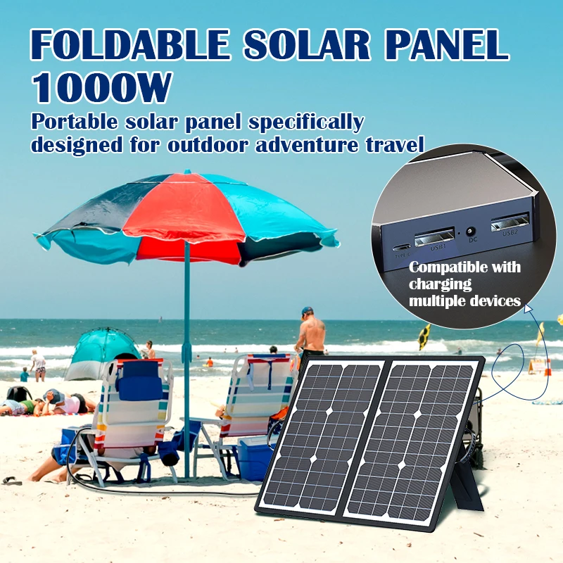 1000W Portable Solar Generator Kit, Foldable Design with 18V Fast Charging – Ideal for Camping, Car, Boat, and Caravan Travel