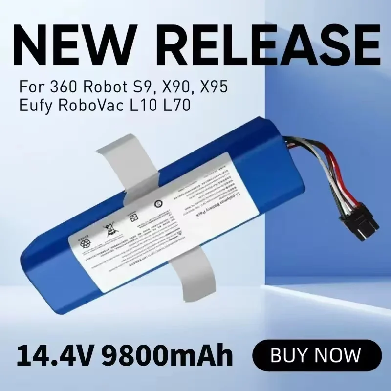 14.4V 12800mAh 18650 Li-ion Battery Pack For 360 Robot S9, X90, X95 ,Eufy RoboVac L10 L70 Vacuum Cleaner Replacement Batteries