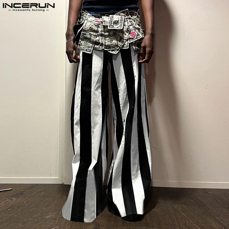 INCERUN 2024 American Style Fashion Trousers Men's Striped Layered Design Long Pants Casual Clubwear Male Hot Selling Pantalons