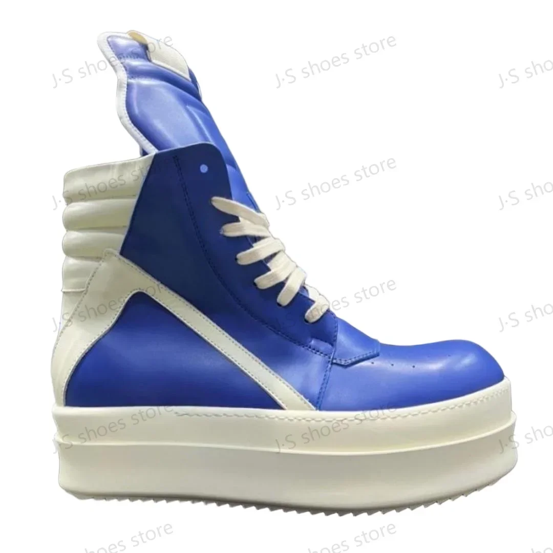

R-o Classic Designer Men Shoe Women Sneaker Royal Blue Leather Ankle Boot High Top Casual Shoes Zipper 6cm Thick Sole Boots