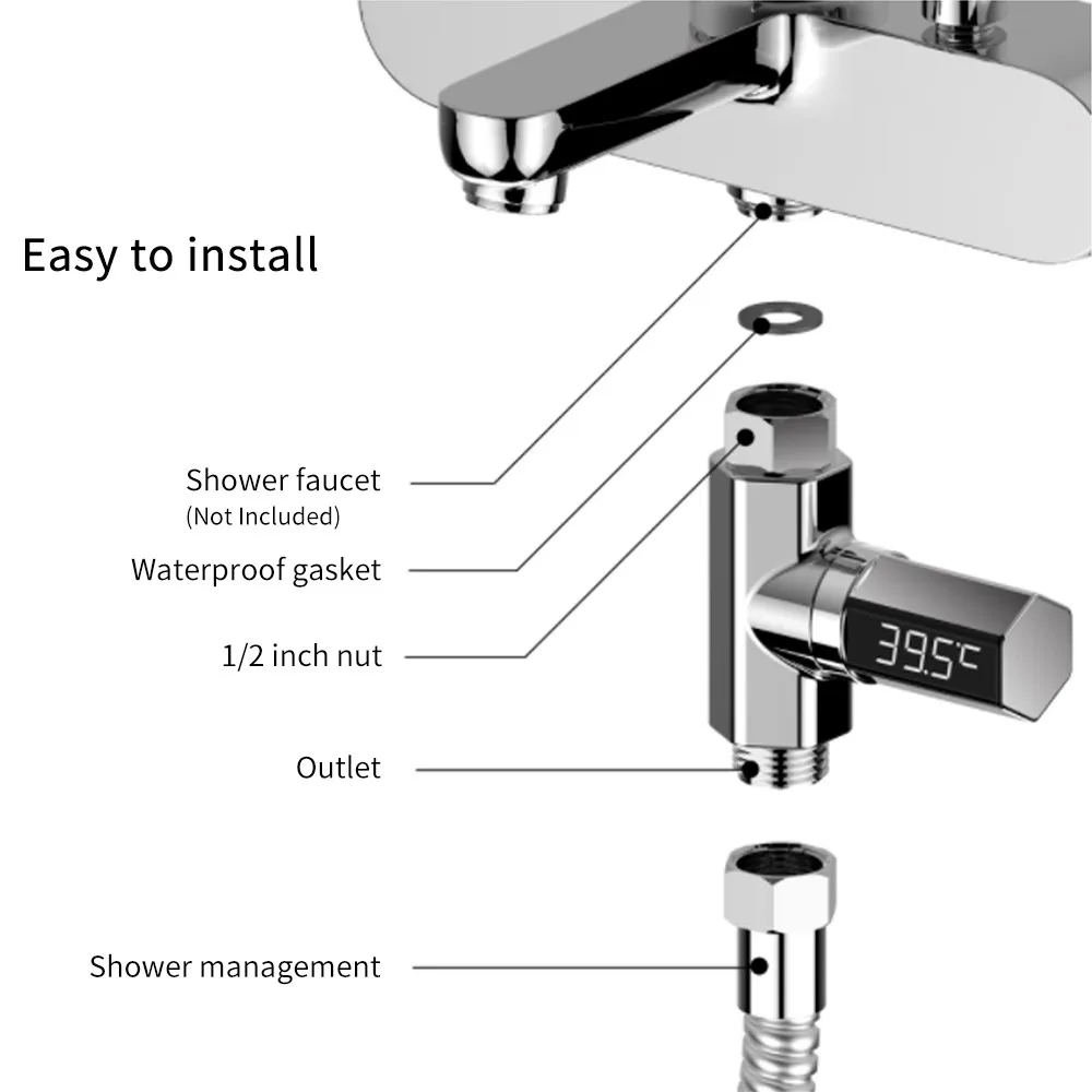 Shower Thermometer Digital Shower Celsius Temperature Display Shower Head Water Thermometer Real Time Bath Water Temperature Mon