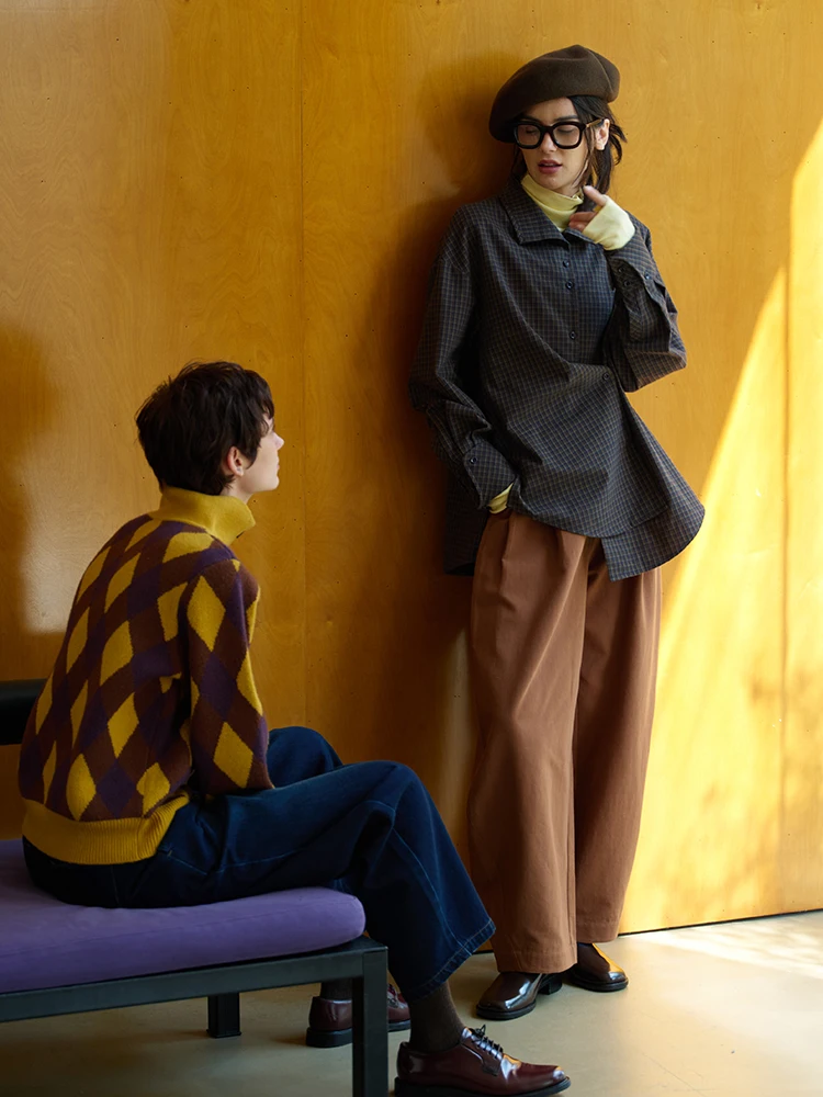 

Artist Knitted Open Cardigan Long Sve High Collar Diamond Pattern Autumn Faion Women's Premium Quali Acrylic Blend Swe...