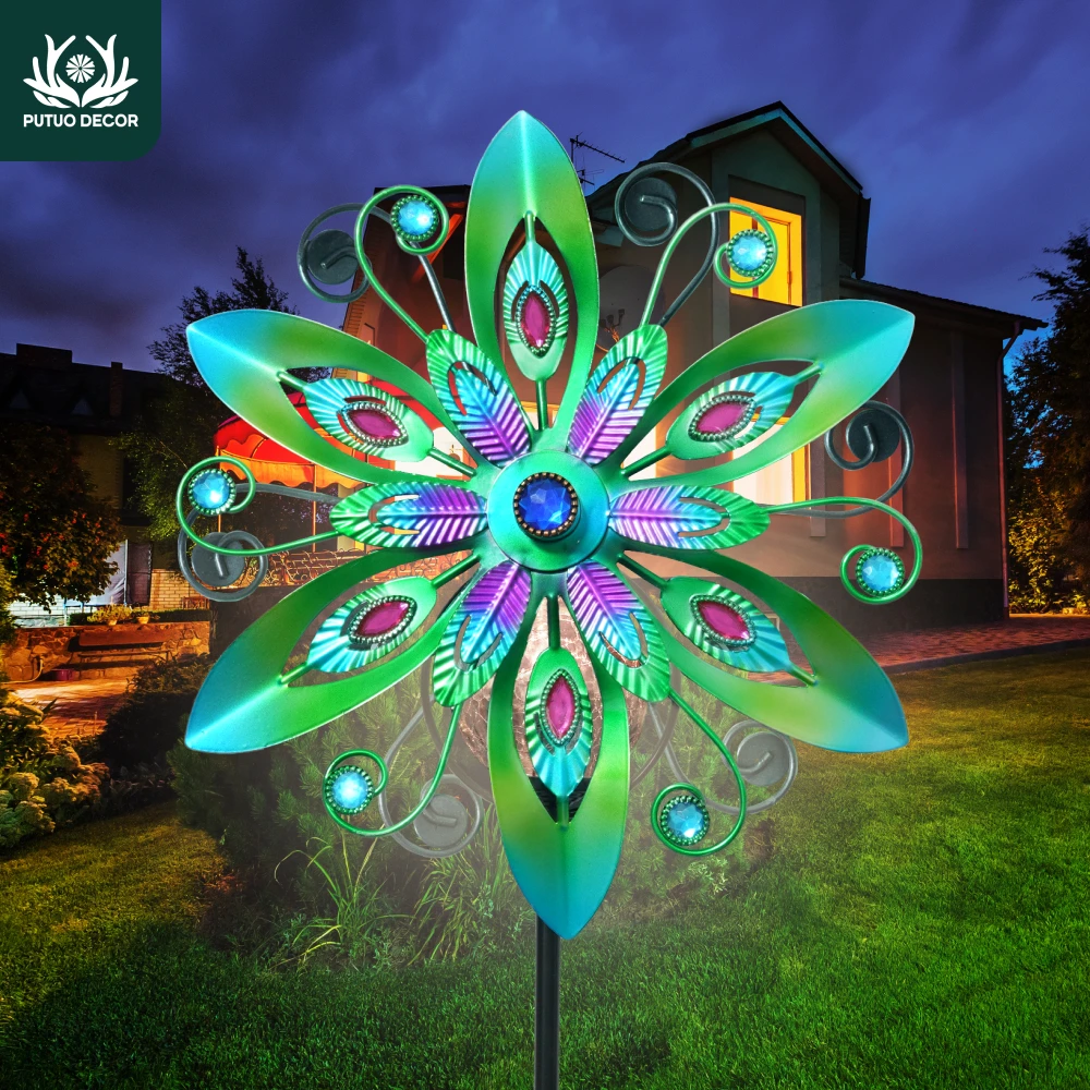 Putuo Decor Solar Wind Spinners Lights,Garden Decor Waterproof solar Yard Decorations,Metal Stake Spinners Lights For Garden