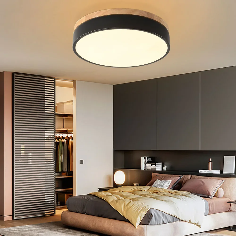 

Bymaocar Modern LED Ceiling Light Minimalist Wood Style Flush Mount Three-color Ceiling Light Fit 10-15m² Area 360° Illumination