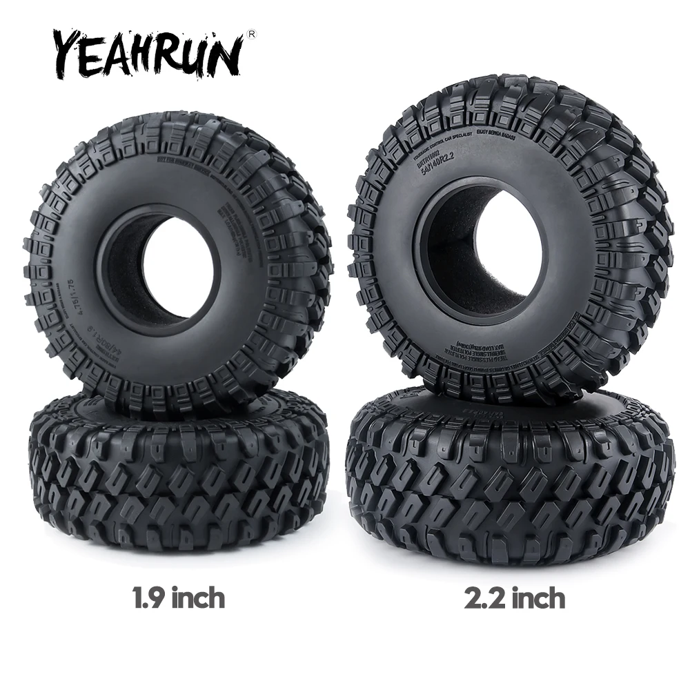 YEAHRUN 4Pcs 1.9/2.2inch Beadlock Rubber Tyre Wheel Tires 123/140mm for Axial SCX10 Wraith TRX-4 1/10 RC Crawler Car Model Parts