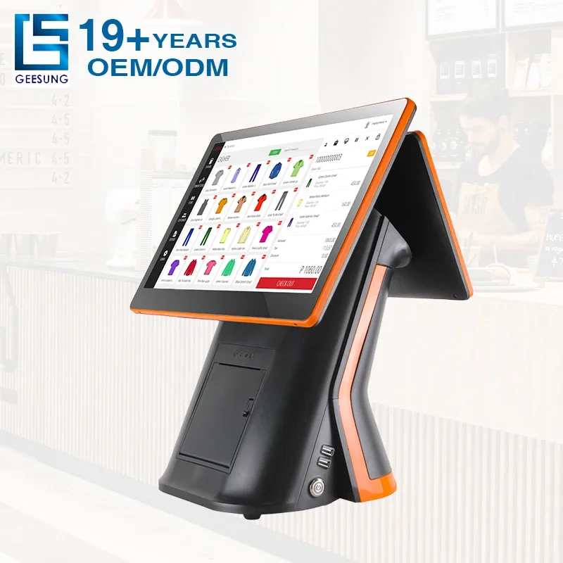 Fabrieksprijs Alles In Één 15 15.6 Inch Windows Pos Systeem Dual Screen Voor Restaurants Met Printer