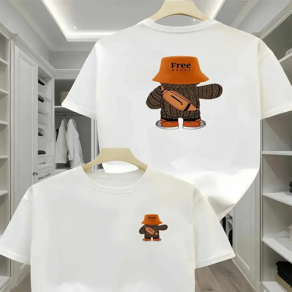 

Футболка с мультяшным медведем 2026 для мужчин и детей, хлопковая, с коротким рукавом, высококачественная, люксовый бренд, Y2K, уличная одежда, летний топ