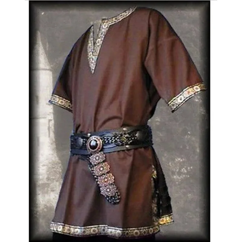 Medieval Renaissance costumes Men Cosplay Nobleman Tunic Aristocrat Chevalier Warrior Halloween No Belt Clothing